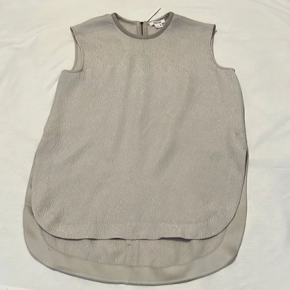 NWOT Helmut Lang sleeveless back zip blouse longer in back side slits satin trim - Picture 2 of 10